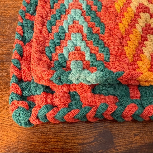 2 Cottage Kitchen Handmade Potholder Cotton Loom Hot Pad Trivet 8x8 Boho Gift - Picture 6 of 6